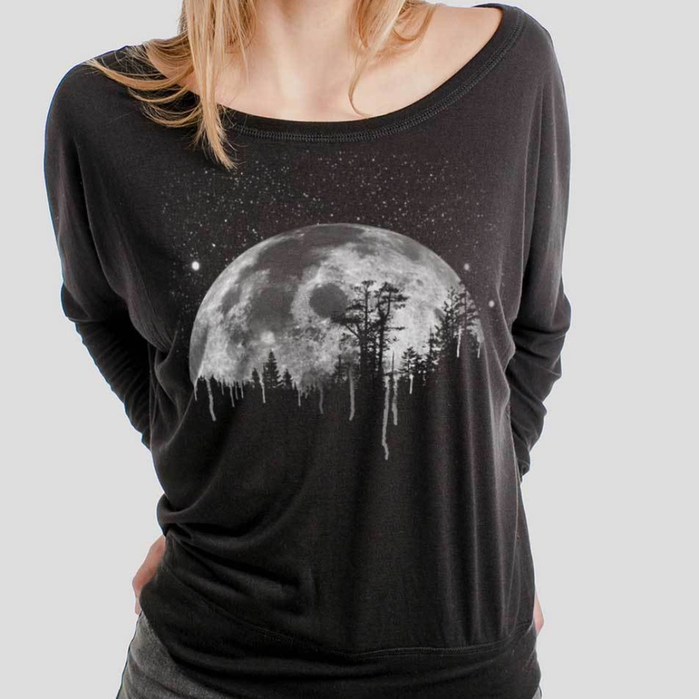 Curbside Moon and Trees Long Sleeve Dolman Top
